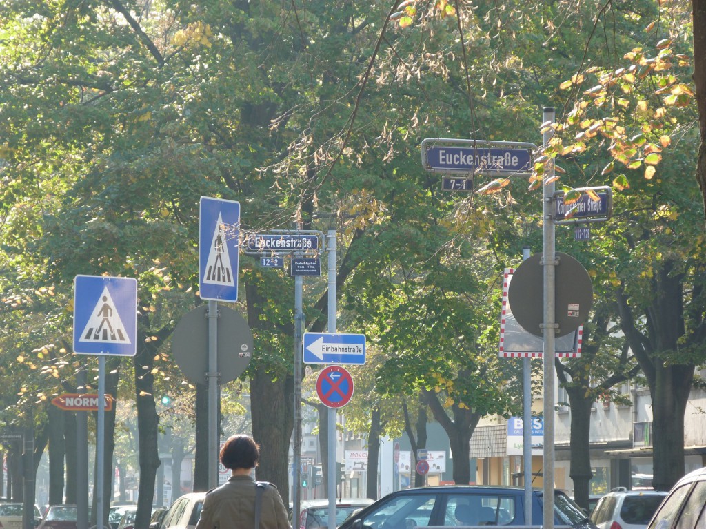 Schilderwald auf der Königsteiner Straße im Gegenlicht