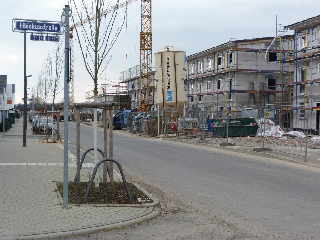 Hortensienring, Frankfurt am Main Unterliederbach, Nordzeile. Die Häuser gehen ihrer Fertigstellung entgegen