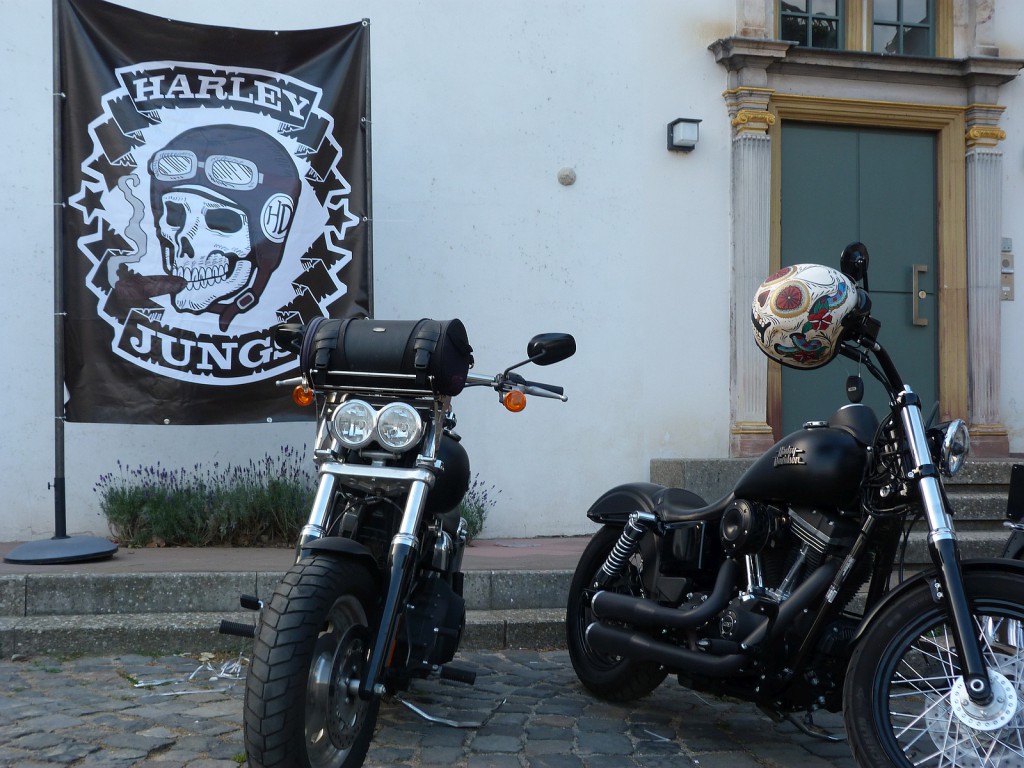 Zwei Maschinen der Harley Jungs im Höchster Schloss