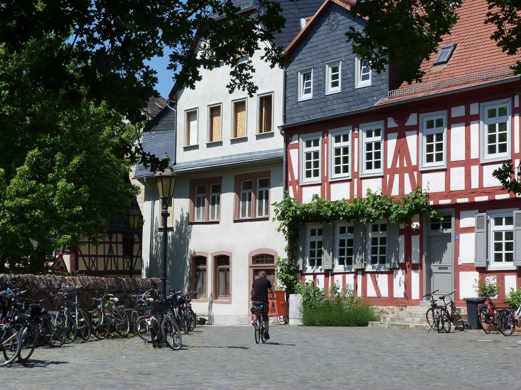 Der westliche Teil des Schlossplatzes in Frankfurt am Main Höchst mit den Häusern Hausnummer 12 und 14.