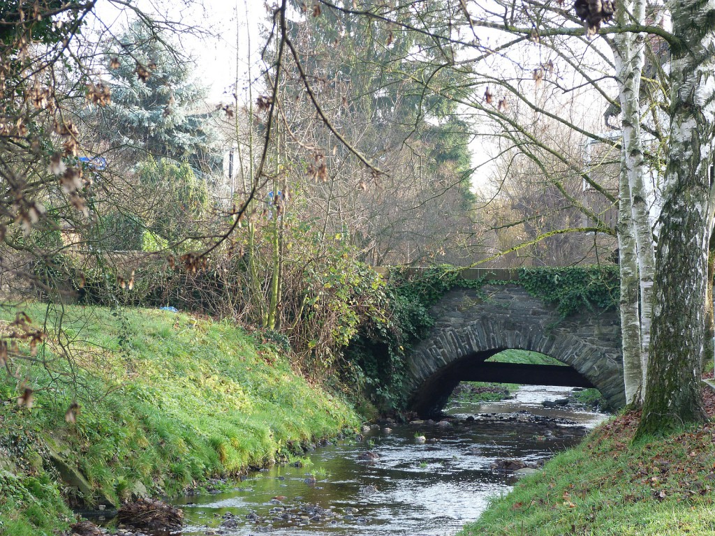 Liederbach und Brücke am Geißspitzweg in Frankfurt am Main Unterlieerbach